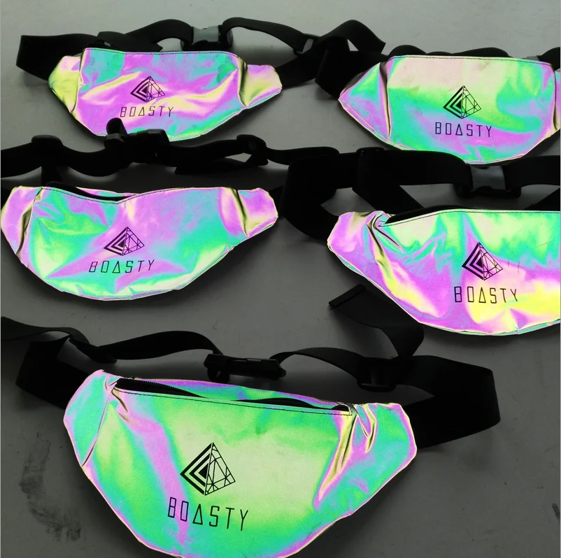 

rainbow bright reflective safety waist belt bag luminous fanny packs for biking walking hiking gym sports fitness workout pouch