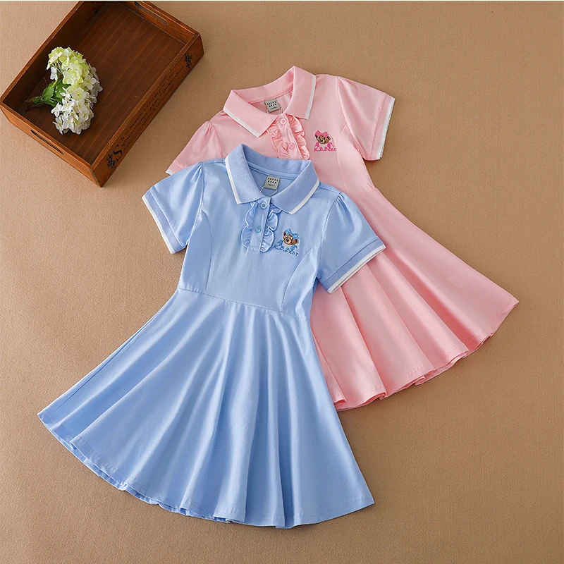 

Comfortable Spring Summer Baby Dress Girls Preppy Style Embroidery Plain Little Girls Dresses for 2-12 Years Wholesale