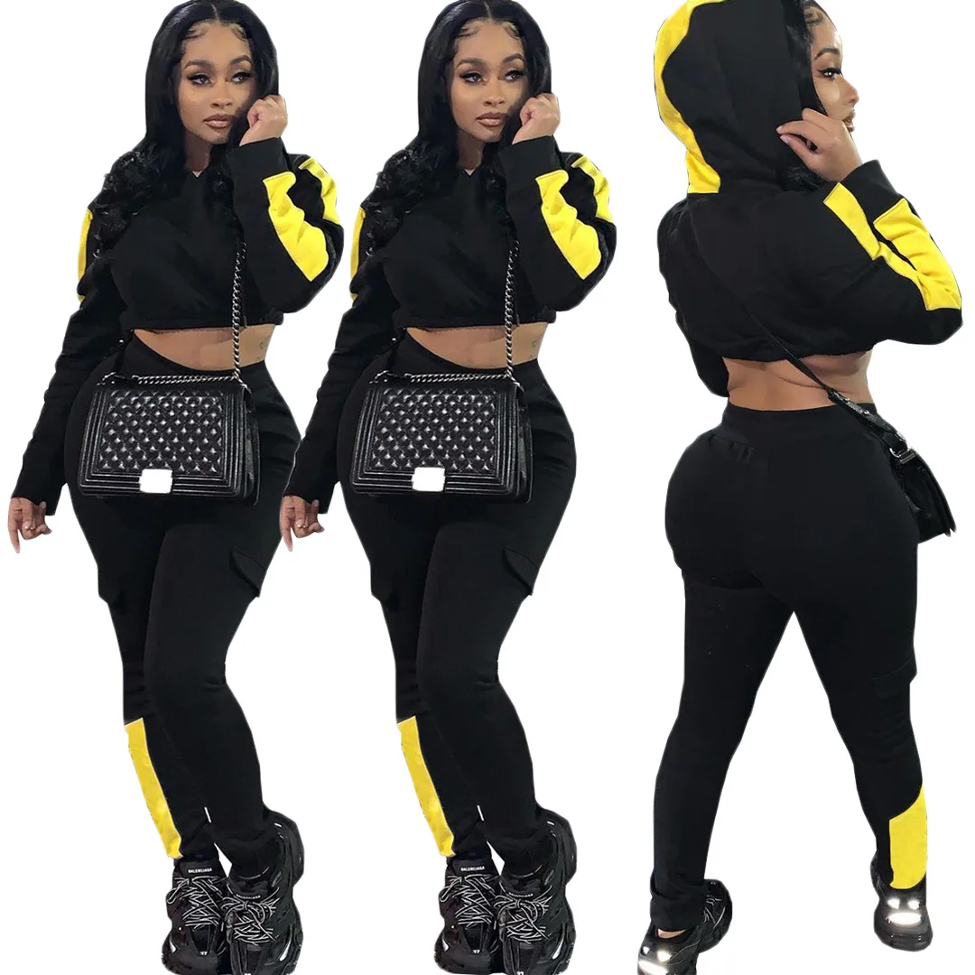 

CL-037 Latest Design Casual Tracksuit Set Women Clothing Mixed Colors Summer Crop Top Hoodie Two Piece Set, As picture show