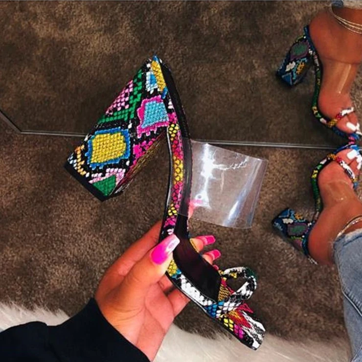 

Clear Snakeskin Ladies Platform Sandals Fashion Summer Slides Shoes 2021 High Heels Slippers For Women, As pictures or customized color