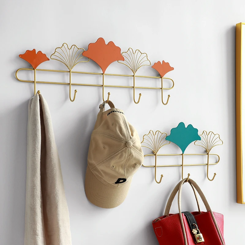 

Nordic style metal iron leaf decoration key hanger creative household coat hook art wall rack