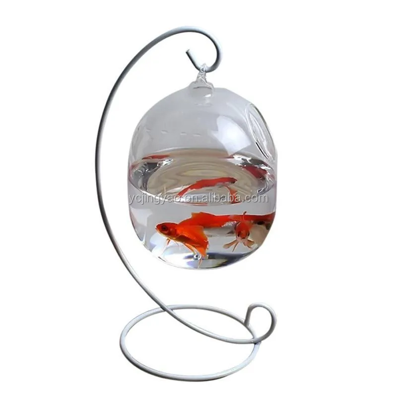 

Hanging Fish Tank Creative Fish Vase Glass Transparent Goldfish Bowl Plant with Bracket, Clear