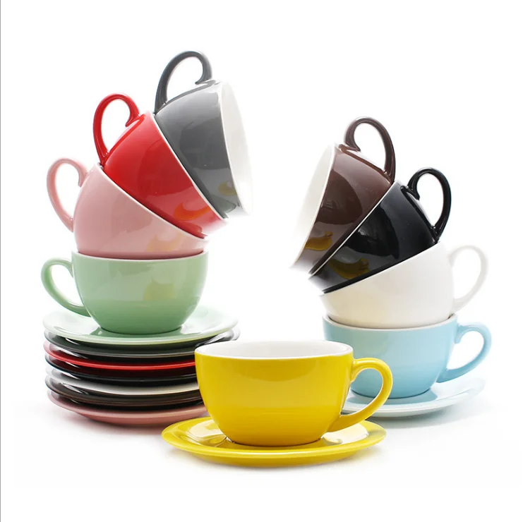 

ceramic juice tea milk water coffee cappuccino espresso latte colour mug cup set with saucer wholesale, Customized