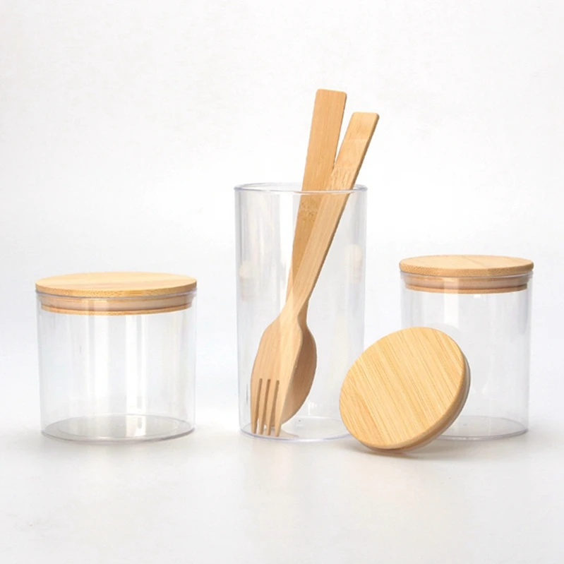 food plastic jar wooden lid 200ml 270ml 310ml airtigh plastic ja