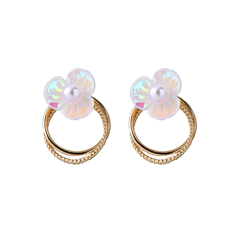 

de980170 Sweet Korean Geometric Circle Fashion Trendy Flower Earrings Big Round Hoop Earring, Gold