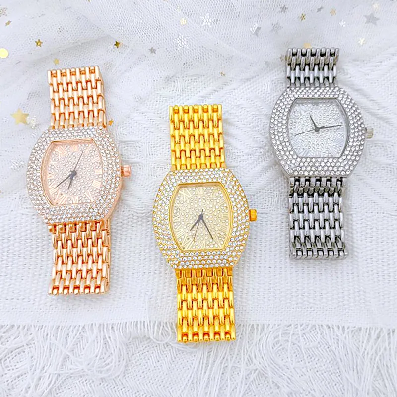 

WJ-10417 Wholesale Factory New Diamond Quartz Watches 2021Alloy Wristwatch For Women Hip Hop Bling Diamond Ladies Gold Watches, Mix