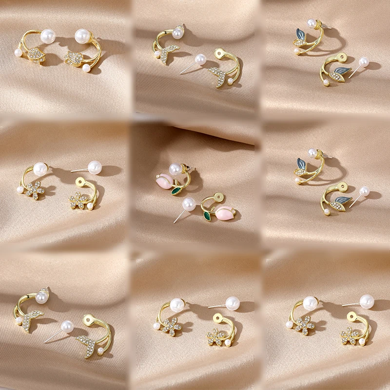 VKME Fashion Pearl Tulip Fishtail Butterfly Rhinestone Earrings For Women Jewelry