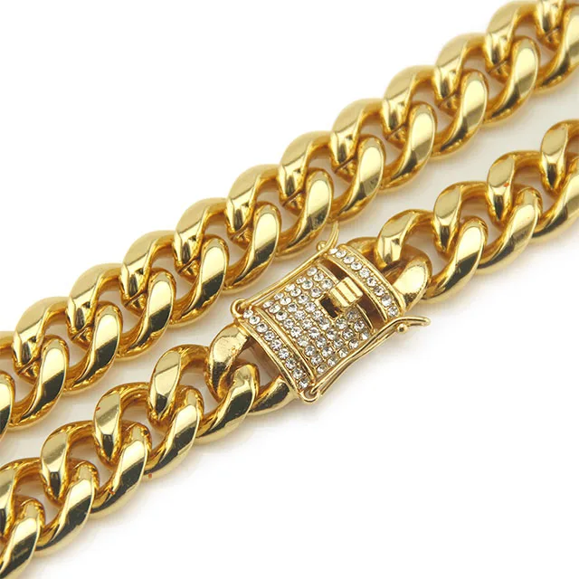 

Vintage Cuban Big Gold Chain Hip Hop Personality Diamond-studded Buckle Necklace Necklace