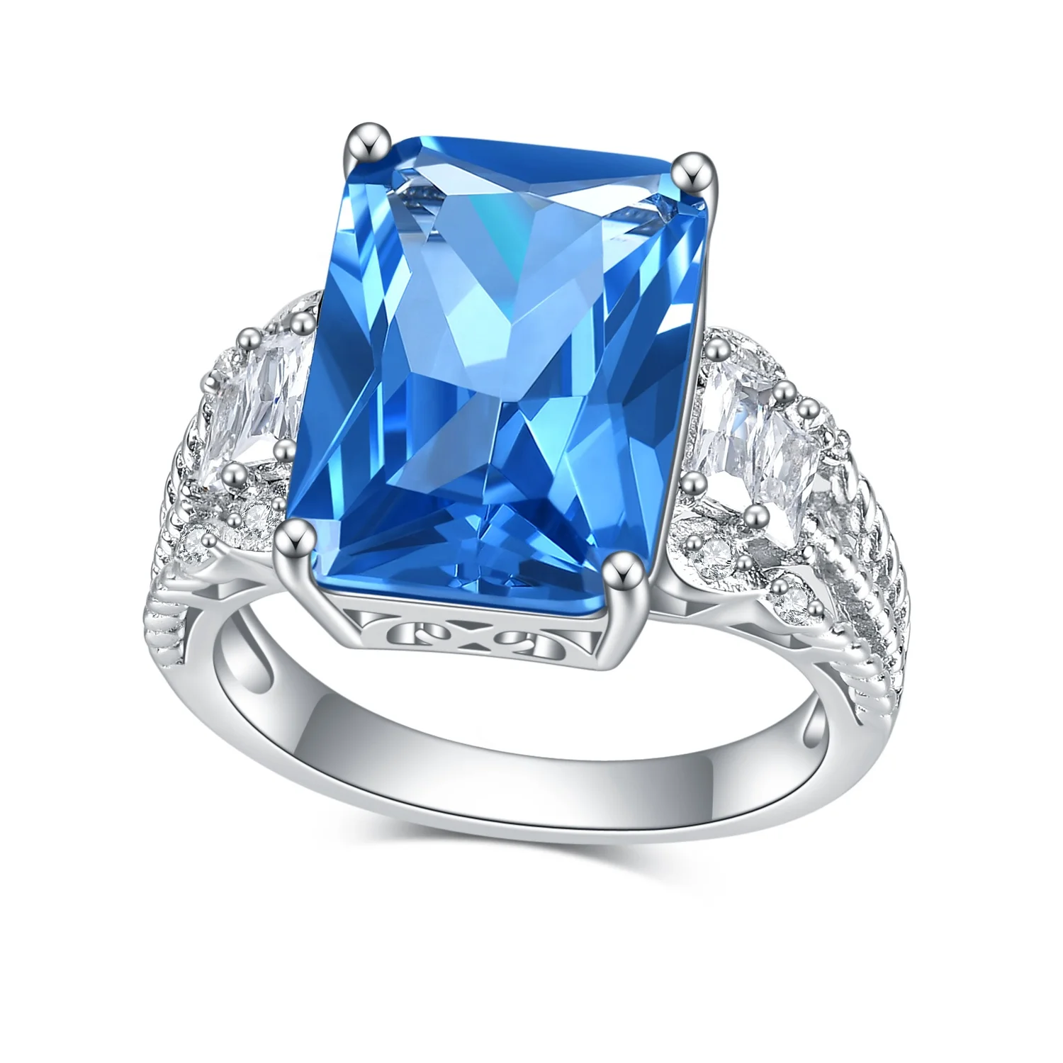 

Y143R Abiding Jewelry Factory Lab Blue Spinel Emerald Cut 925 Silver Tarnish Free Stone Women Rings Wedding