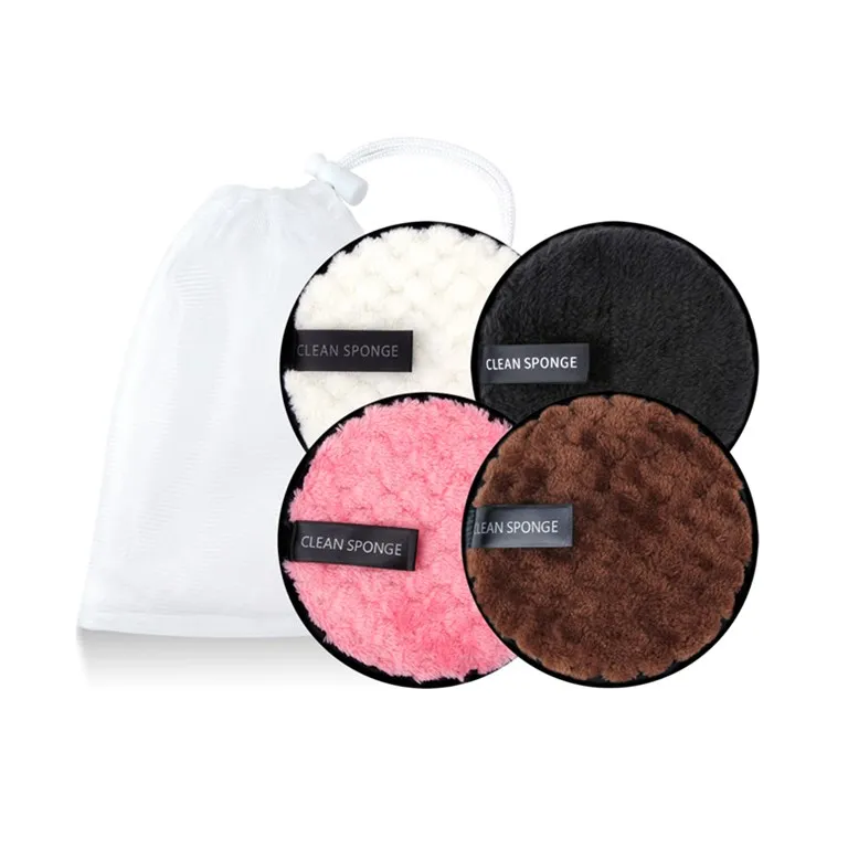 

12cm 100% Organic Cotton Reusable Makeup Removal Pads Customized Loop Label Dry Fast Laundry Bag With Natural Bamboo Box AE047