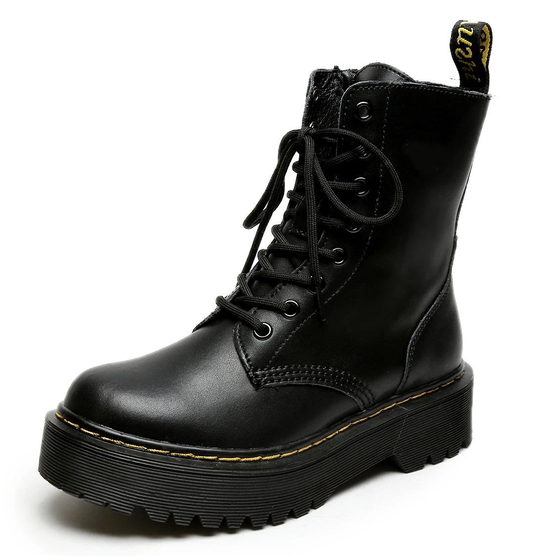 

High quality leather safety work shoes women high ankle steel toe lady boots, Black