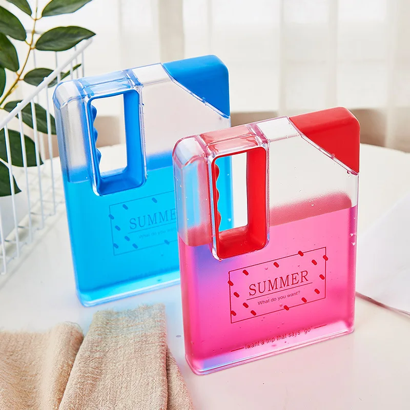 

Feiyou new custom 400ml square clear bpa free drinking bottle portable reusable A5 notebook flat plastic sport water bottles, Customized color