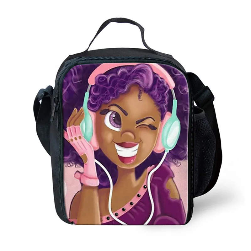 

Wholesale Custom Dropshipping African Girls Black Art Pattern Waterproof Lunch Bag for Girls Insulated Cooler Lunch Box Bag