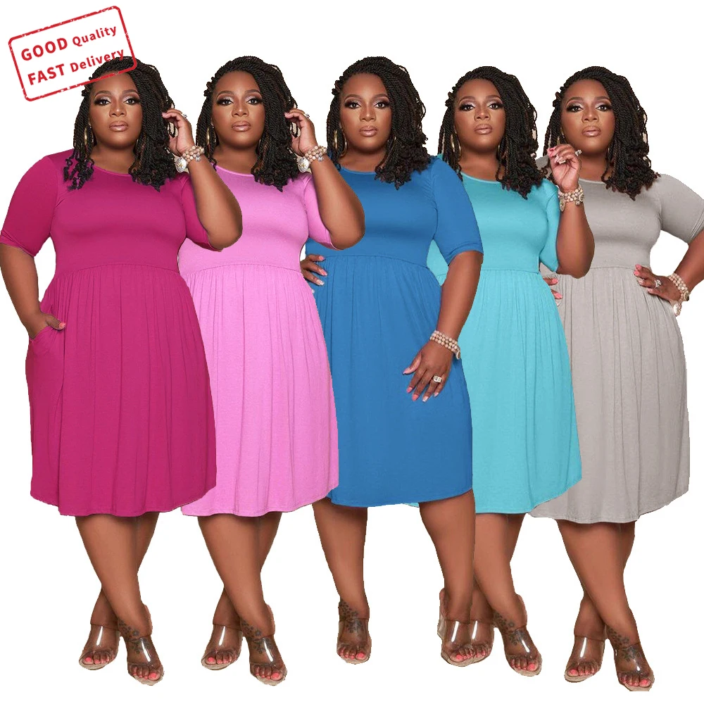 

GQ2937 hot sale dresses women lady elegant solid color plus size dress casual dresses, Picture color