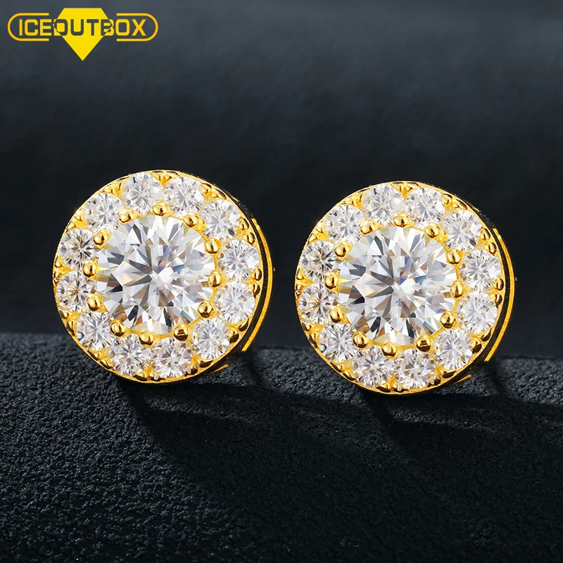 

14K 18K Gold Iced Out Round Shape Earrings S925 Moissanite Hip Hop Jewelry Wholesale Agent in Stock