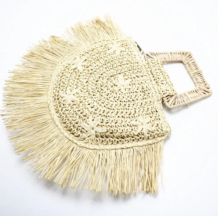 

Handmade Rattan Beach Bag Straw Weave Half Moon Tote Round Mulit Style Straw paper Bag Handbags, Customized color