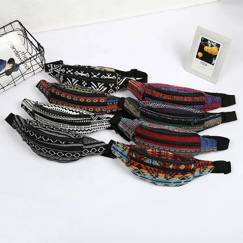 

Fashion Boho Aztec Style Wholesale Waist Bag Casual Women Bulk Fanny Packs Waist Bag Pouch Easily Nylon, Black, red, colorful