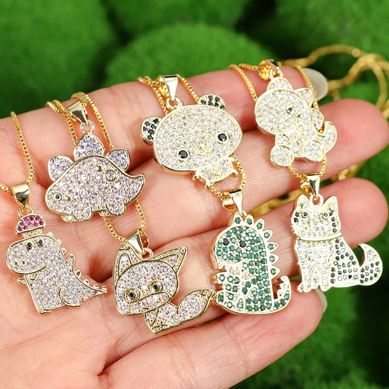 

Classical Cubic Zirconia CZ Animal Fox Necklace Real Popular 24K Gold Plated Zircon Cat Pendant Necklace For Lady, Gold silver