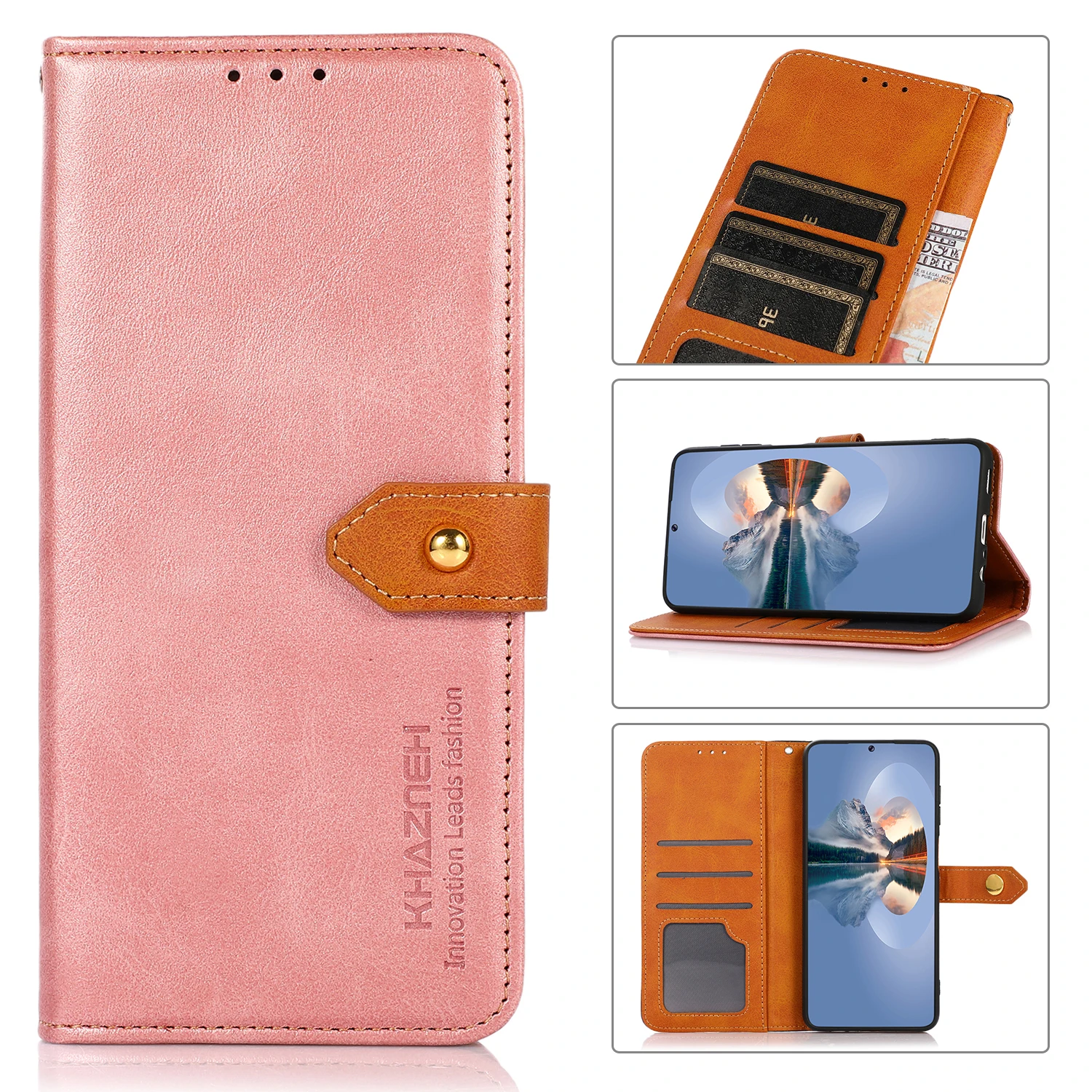 

Gold button two color cattle pattern PU Leather Flip Wallet Case For Sony Xperia Pro I, As pictures