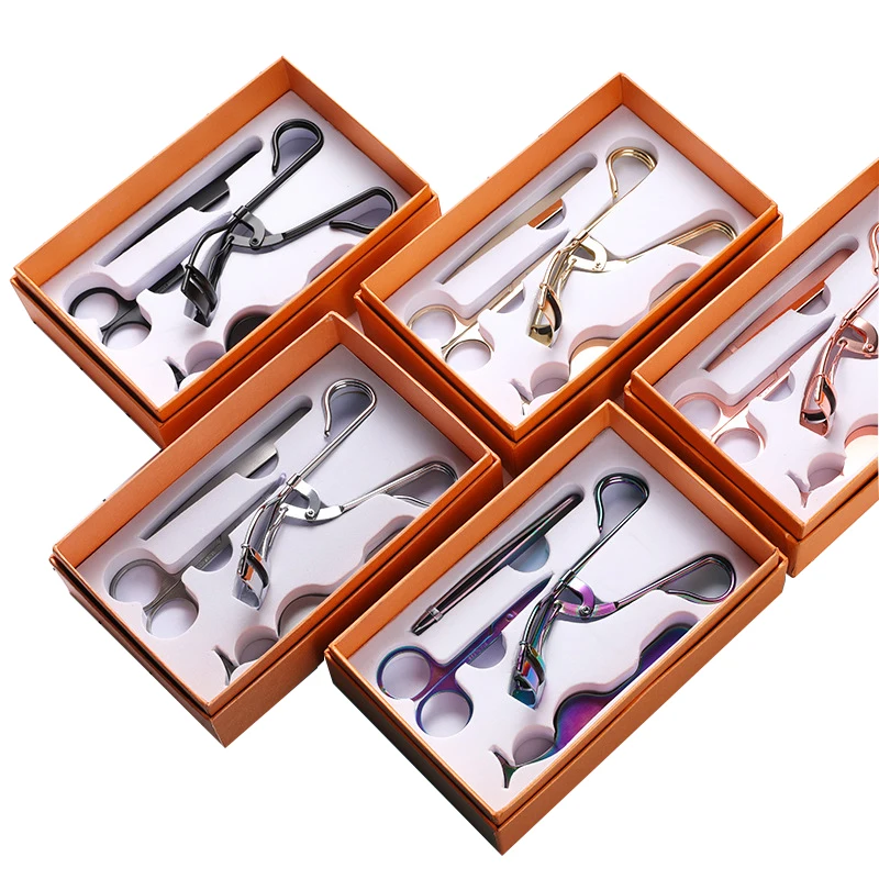 

LASHAP 4 Pcs Eyelash Curler Tweezers Set Private Label Rose Gold Eyelash Applicator Tweezers Eyebrow Clip Kit