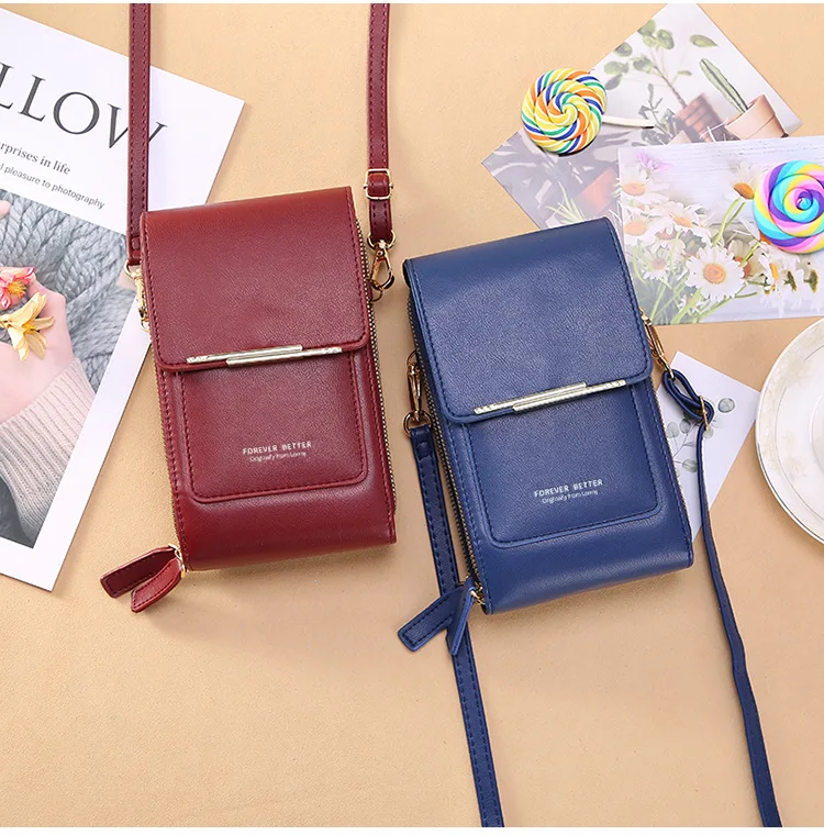 

PU Leather Solid Color Crossbody Simple Lady Mini Touchable Phone Purses Handbags Women Shoulder Sling Bag, Multiple colors