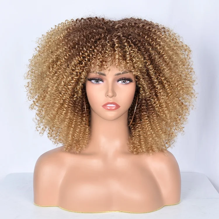 

Wholesale Hot Products No glue fiber Curly Wigs Full Natural Hair short synthetic Wig afro curly Wig for black Women