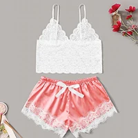 

Women Sexy Temptation Lace Pajamas Set V-collar Pijamas Set Summer Women's Sleepwear Sexy Cute Top And Shorts