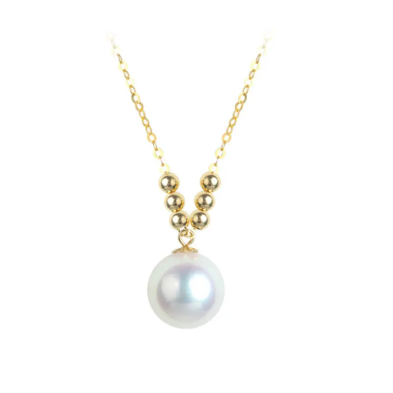 

Luxury Fashion Solid Pure 18K Gold Freshwater Pearls Charms Pendants Necklace Women Ladies Bridal Engagement Wedding Jewelry