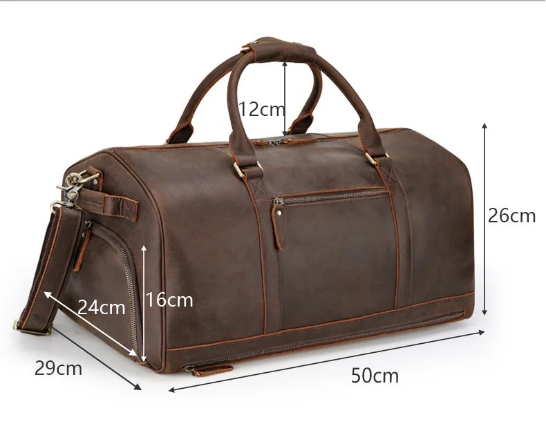 

TIDING Vintage Retro Large Capacity Weeken Overnight Duffel Bag Crazy Horse Leather Travel Duffle Bag With Shoe Compartment, Brown