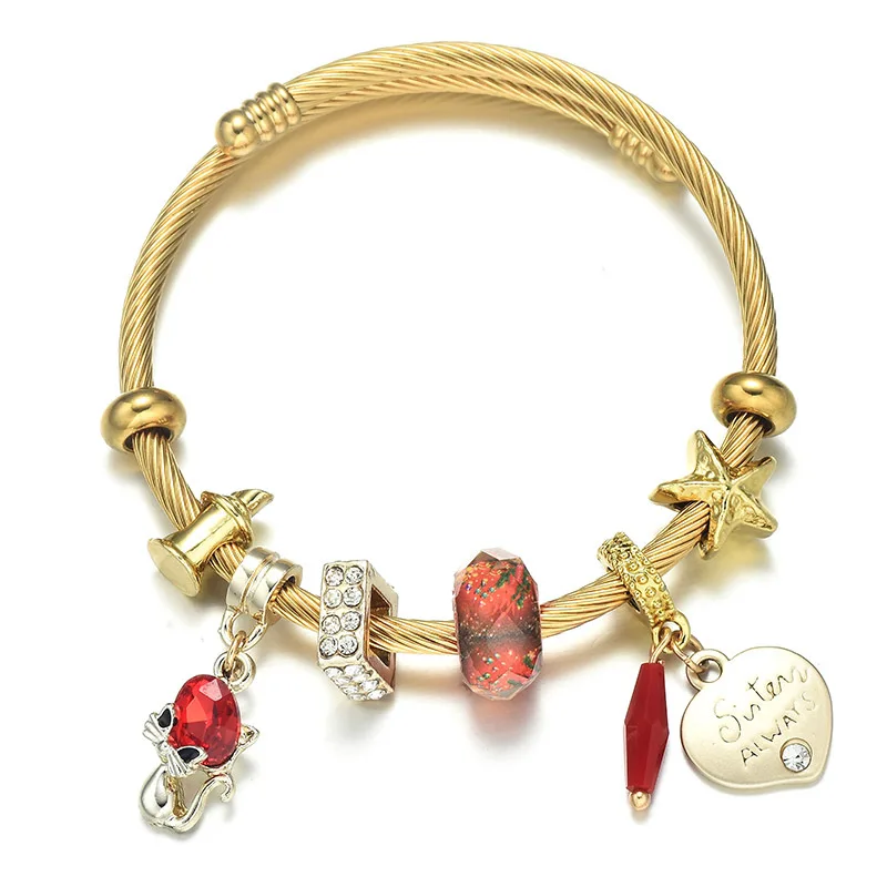 

Charare stainless steel gold jewelry bracelet DIY fox bangle accessories, Gold & blue, gold & pink, gold & black, gold & red