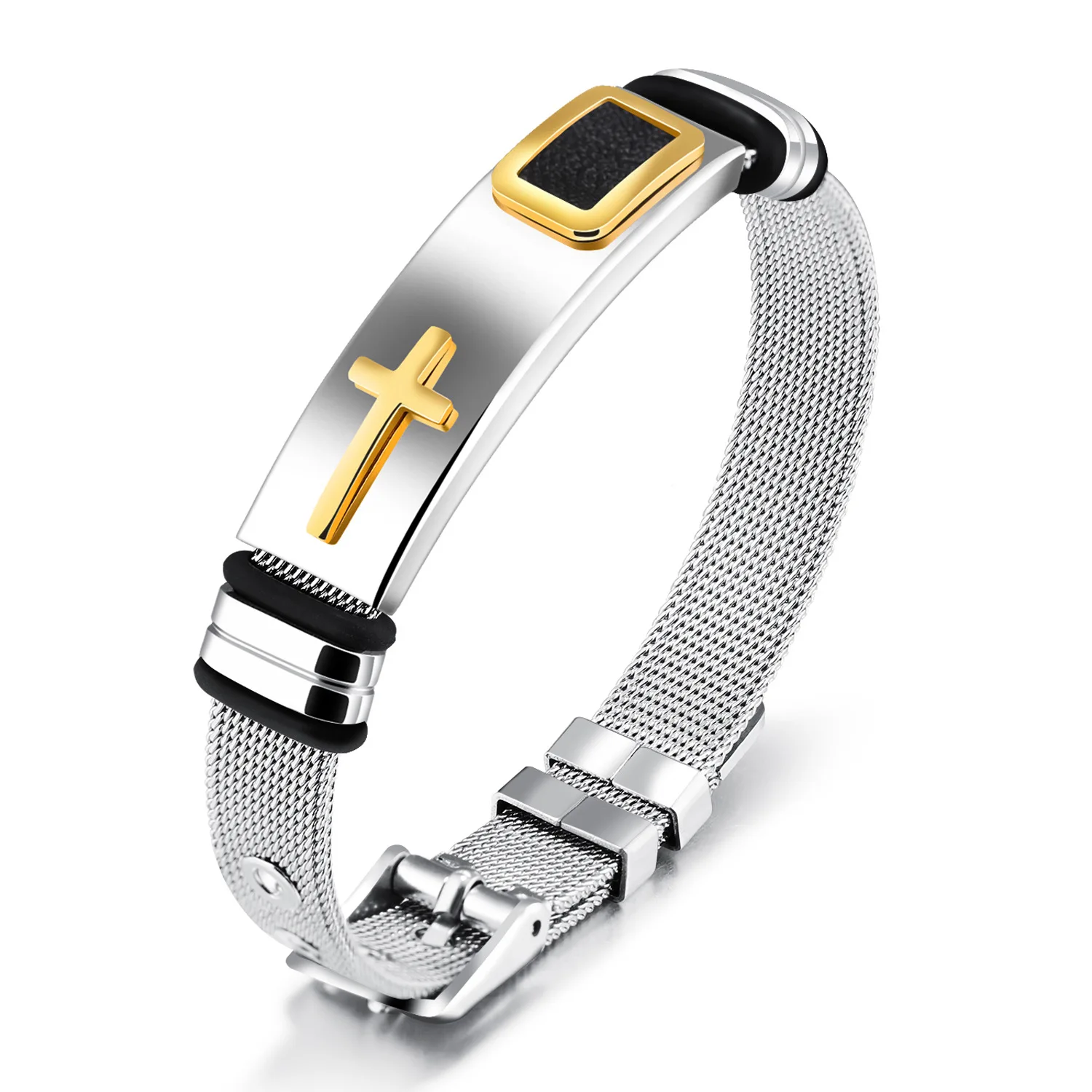 

Steel mesh band bracelet bracelet between gold cross titanium steel men's personality bracelet adjustable