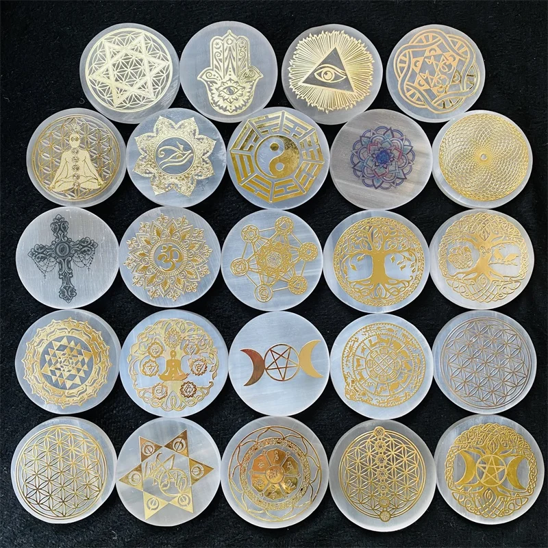 Wholesale Selenite Charging Plate Selenite Crystal Grid Crystals Engraved Plate