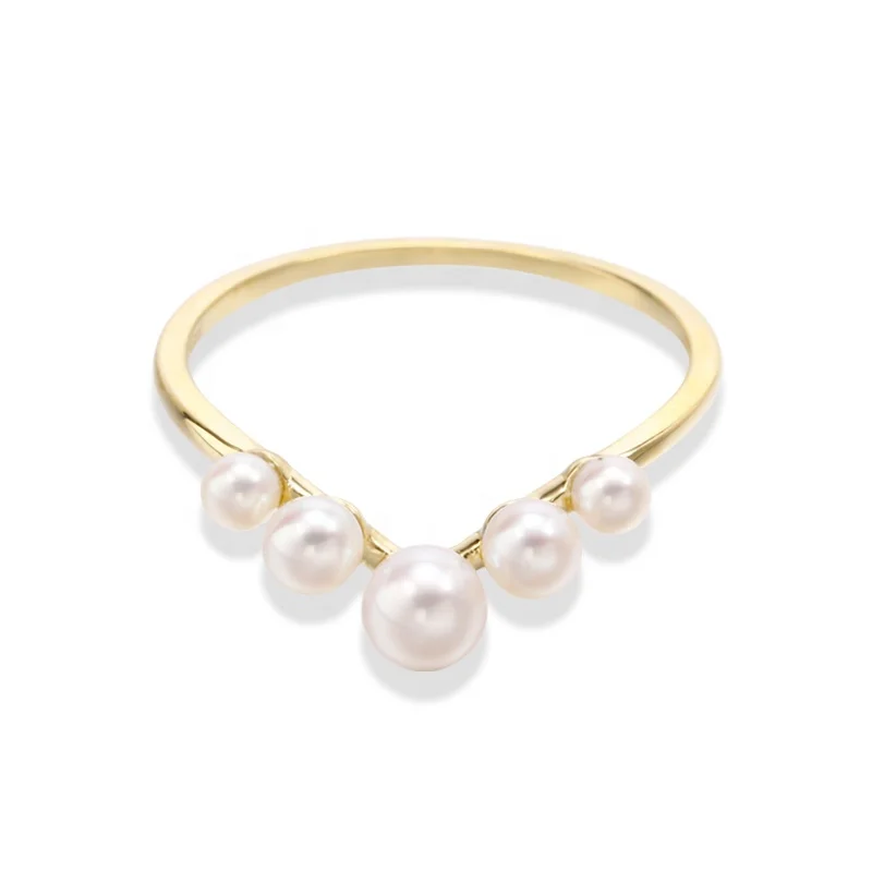 

Fashion 9K Yellow Gold V Shape Natural Freshwater Pearl Ring