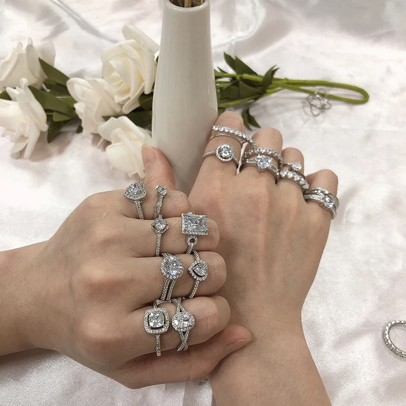 

925 Sterling Silver Women Diamond Zircon Anillos De Compromiso Cz Engagement Wedding Ring