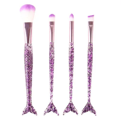 

4pcs wholesale professional custom mermaid beauty Eye shadow blushes makeup brushes cleaner set private label