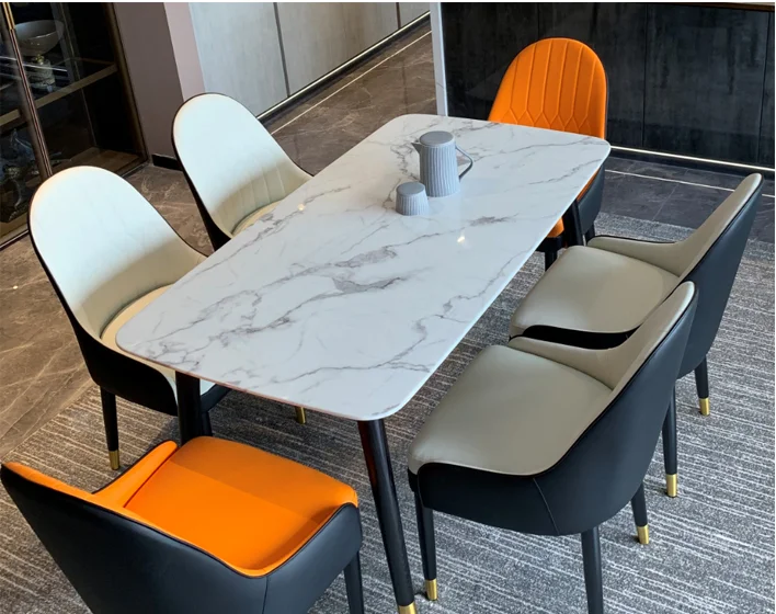 Hong Kong Style Light Luxury Marble Table Modern Style Solid Wood