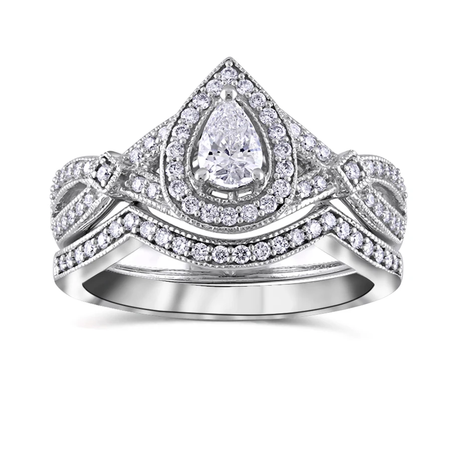 

Trendy Diamond Wedding Couple Silver 925 Rings Set Engagement Party Ring Set Bride
