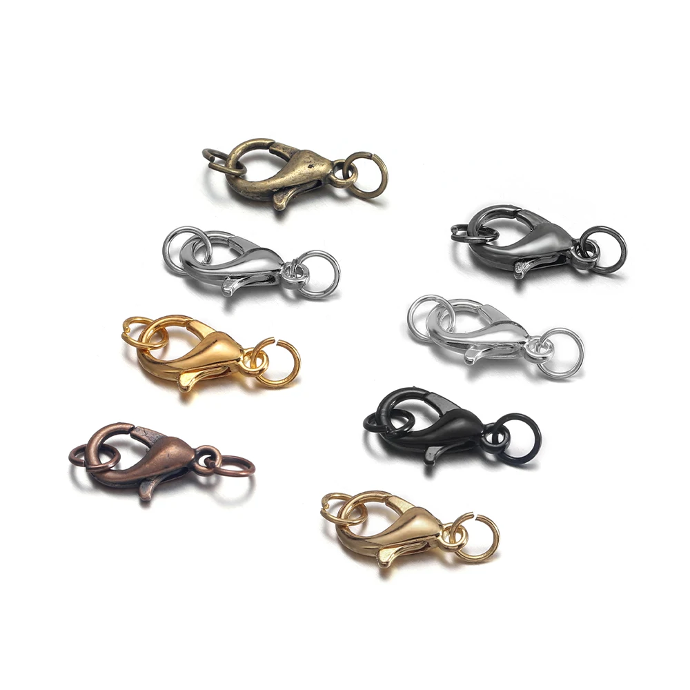 

50pcs Lobster Clasps Hooks With Jump Rings For Necklace Bracelet Connectors Fit for Diy Jewelry Making Supplies Accessories, As picture