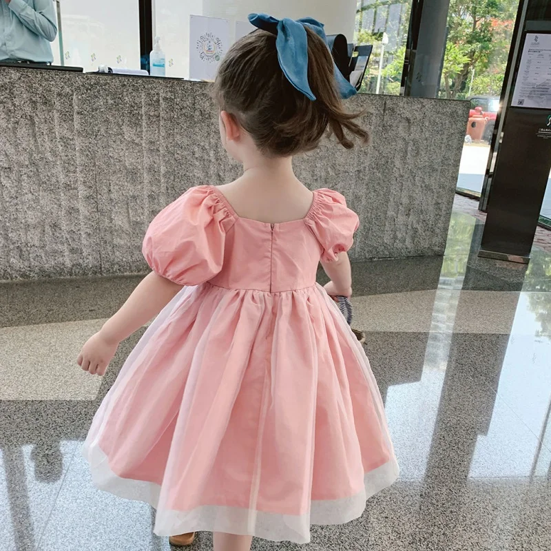 

2021 summer new princess skirt girl's one-shoulder dress bubble sleeve splicing skirt skirt, Red