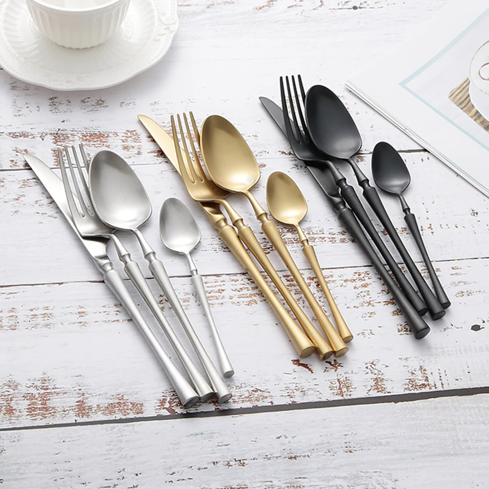 

Stainless Steel Flatware Reusable Silver Black Golden Royal Elegant Gold Spoon & Fork Set, Gold pink,black,silver,gold