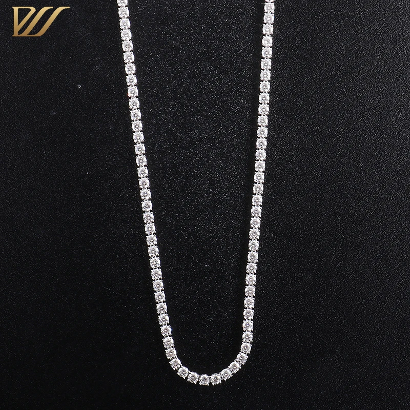 

2021 Fashion Jewelry 22Inches DEF 3MM Round Moissanite Tennis Necklace Chain in Silver/10K/14K Prong Settings, Def colorless moissanite