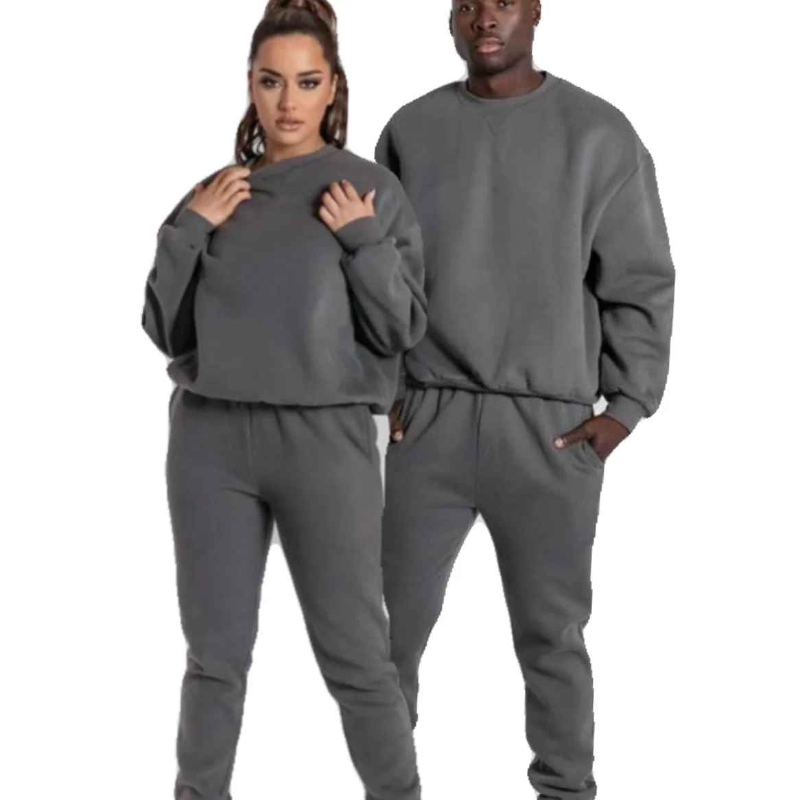 

custom logo sweat suits unisex cotton poly fleece 320gsm pullover sweatpants two pieces jogger set for men and women