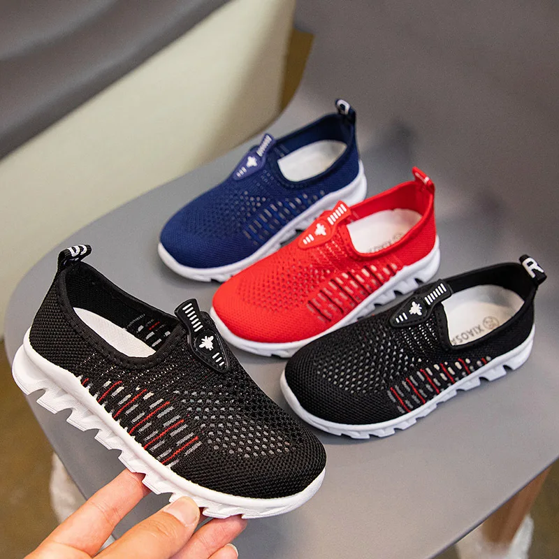 

New Flying Weaving Spring Summer Unisex Kids Sports Shoes Soft Soled Korean Style Casual Running Student Dad Breathable Mesh