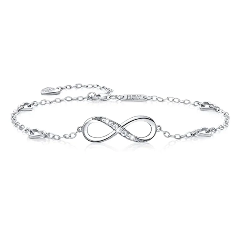 

2021 Ankle Jewelry 925 Sterling Silver Endless Symbol Charm Adjustable Infinity Anklet Bracelet for Girl Gift, Silver color