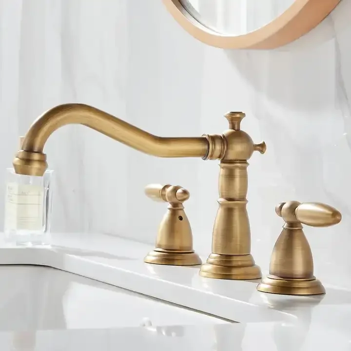

Antique double handle desk mount basin faucet brass high quality bathroom sink mixer tap