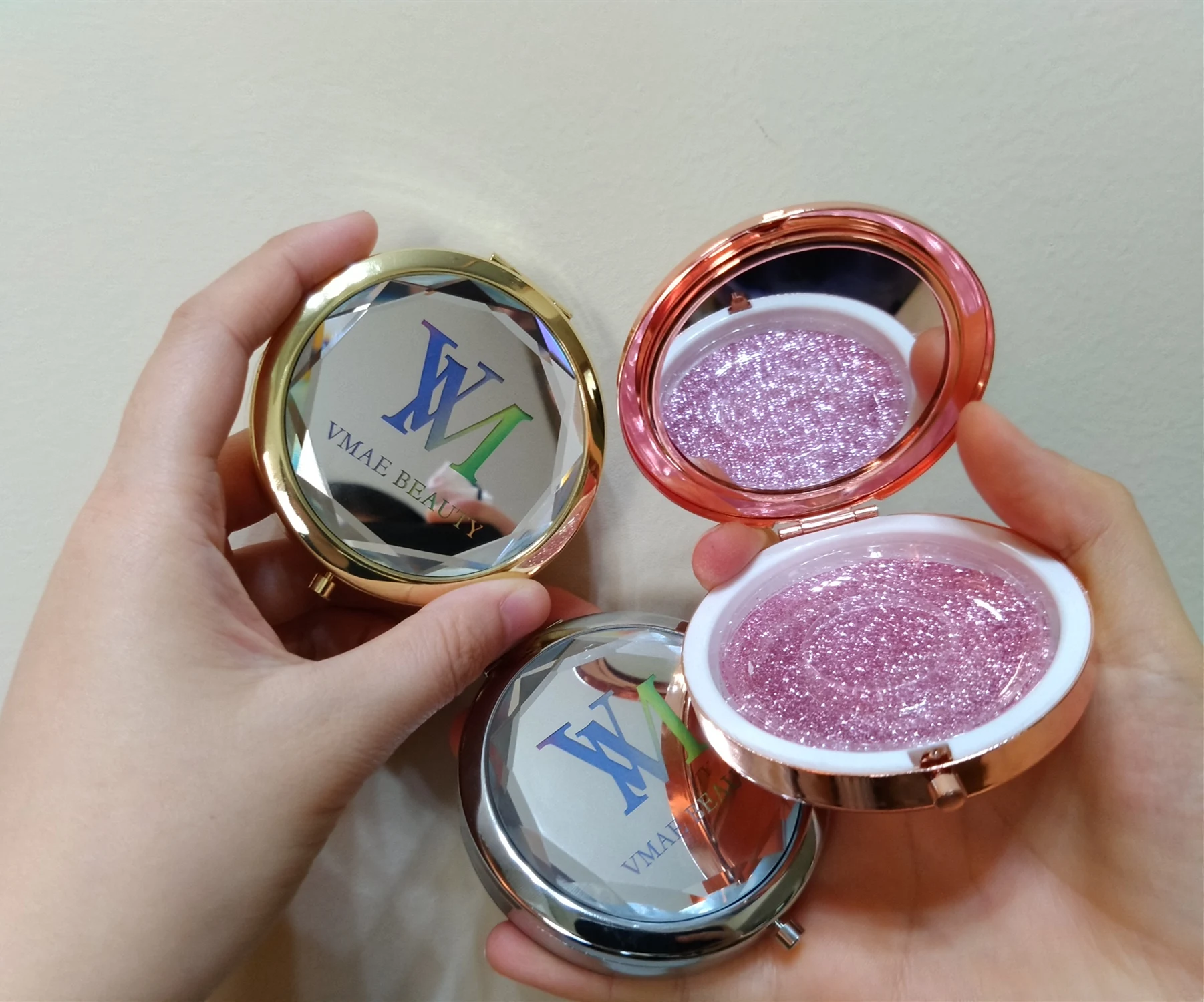 

Custom Logo Mink Lashes Packaging Box Diamond Design With Mirror Clear Container Glitter Card Compact Powder 15mm Lash Holder
