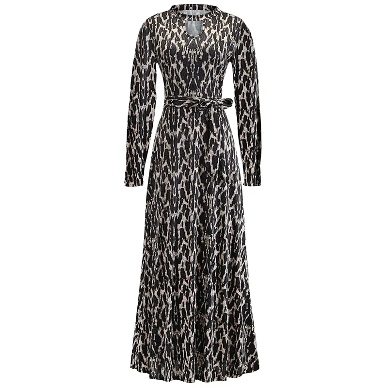 

CUHAKCI Women Fashion Digital Print Big Swing Skirt High Waist Long Sleeve Long Luxury Dress, 13 colors