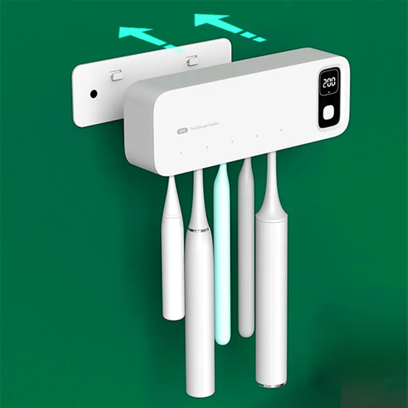 

Solar Electric UV Sterilizing Wireless Wall Mount Toothbrush Holder with Brush Cup Holder and Toothpaste Dispenser