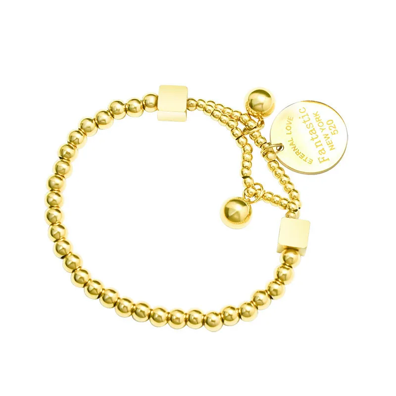 

2021 New Amazon Elastic Line Round Bead Gold Coin Bracelet Titanium Steel Plated 18k Gold Bracelet, Picture shows