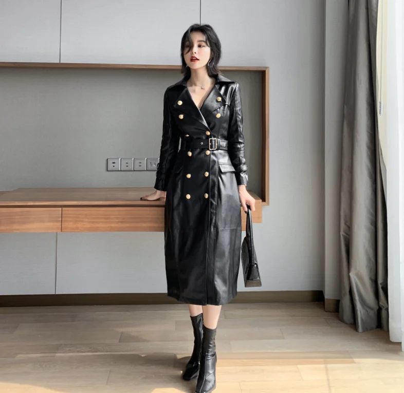 

Winter Women Fashion Belt PU Leather Bomber Jacket Coat